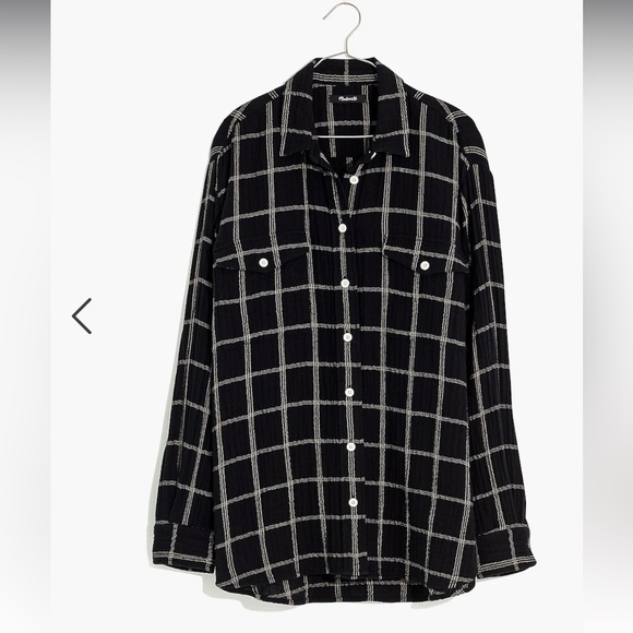 Madewell 🔥 Lightspun Flap-Pocket Oversized Button Down Shirt Windowpane Sz XS - Picture 1 of 11